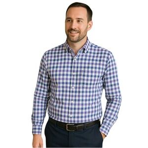 TAILORBYRD Gingham Checkered  Button Down‎ Shirt Blue White Purple Sz M Office